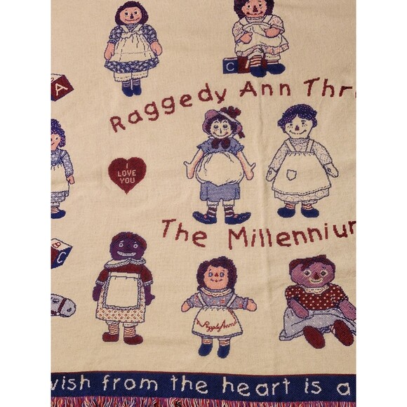Vtg 1999 Raggedy Ann Tapestry Throw Simon & Schuster USA 85th Anniversary Years - Picture 6 of 7